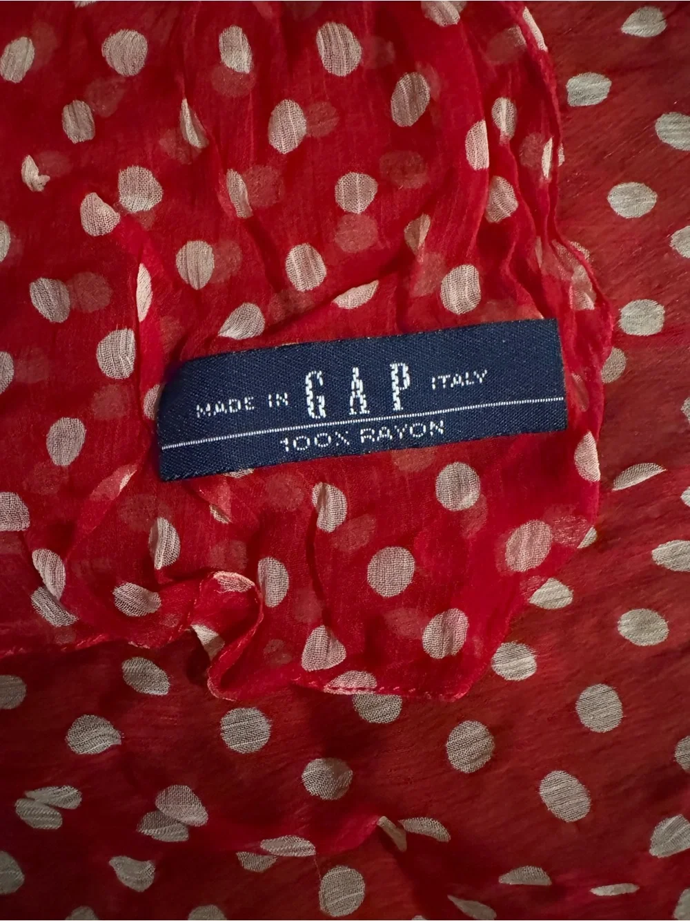 Vintage GAP Red White Polka Dot Sheer Rayon Scarf Made in Italy